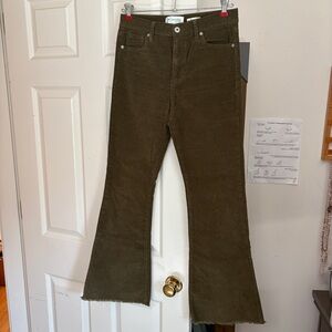 Olive Green Flared Corduroy Pants